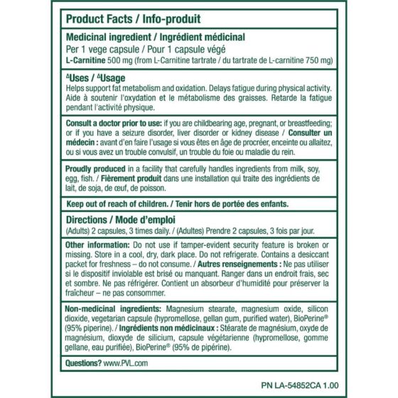 l carnitine pvl PVL L-Carnitine 750 90 Capsules